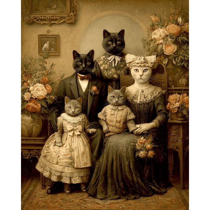 Mowbi - Wholesale Art Print - Vintage Cat Family Art Print - 8"x10" Artwork0