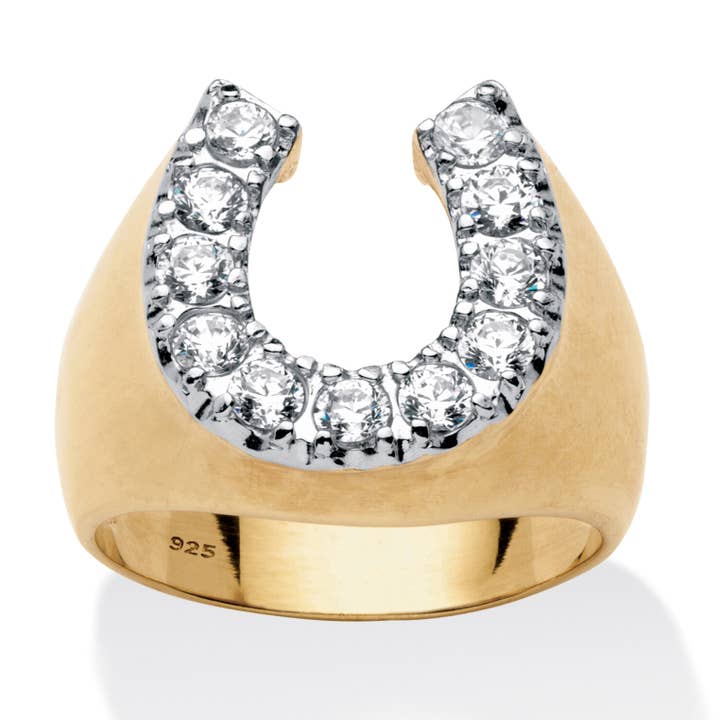 Men's 1.10 TCW CZ Horseshoe Ring in Gold-plated Silver for wholesale by PalmBeach Jewelry