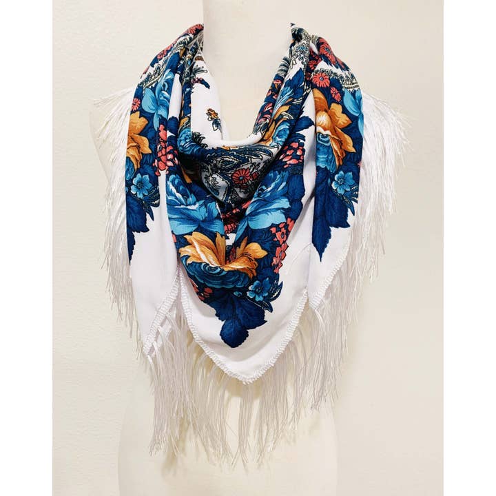 JC Sunny Fashion - Wholesale Scarf - Women's - JC023321 Western Vibe Long Fringe Floral Square Scarf/Shawl4