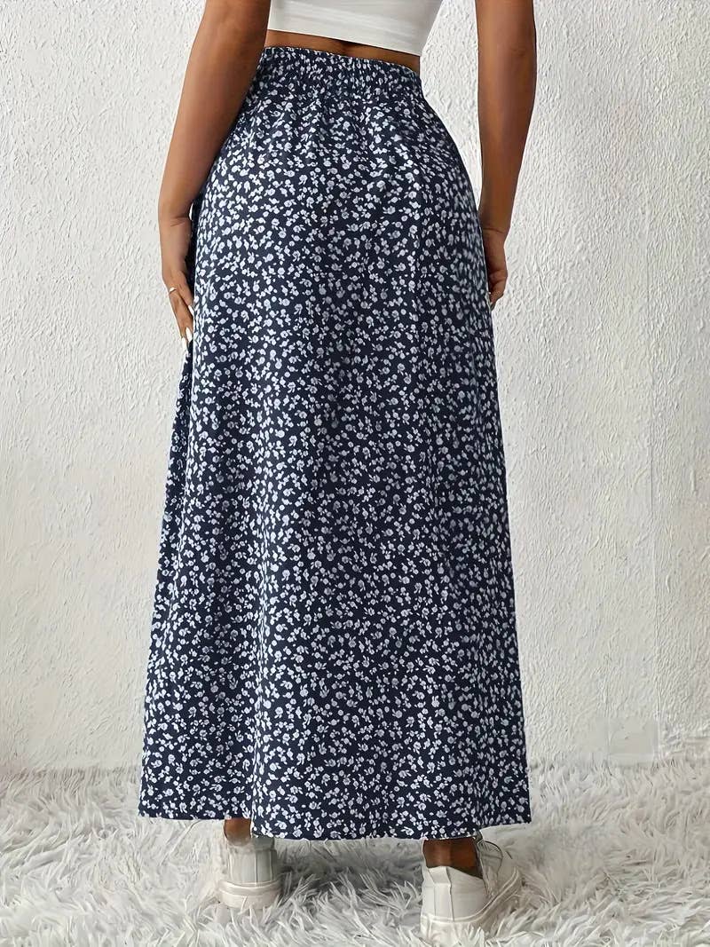 Rosa Clothing - Wholesale Skirt - Women's - Floral Slit A-Line Hip-Wrap Mid-Waist Maxi Skirt7