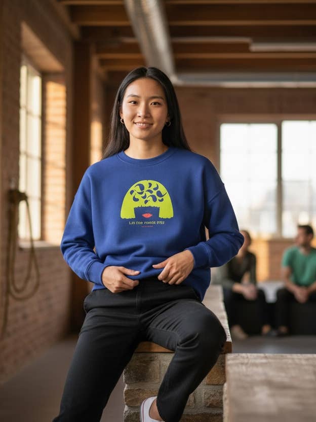 Women's BOXY sweatshirt in organic cotton "let the music play" for wholesale by Jeanne a dit