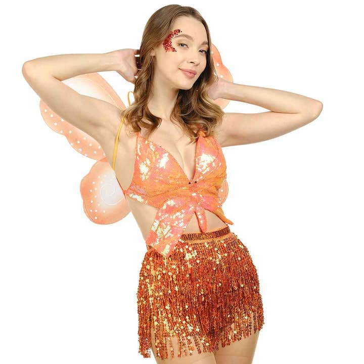 Funcredible - Wholesale Costume - Kids - Monarch Butterfly Wings - Orange Fairy Wings with Glitte