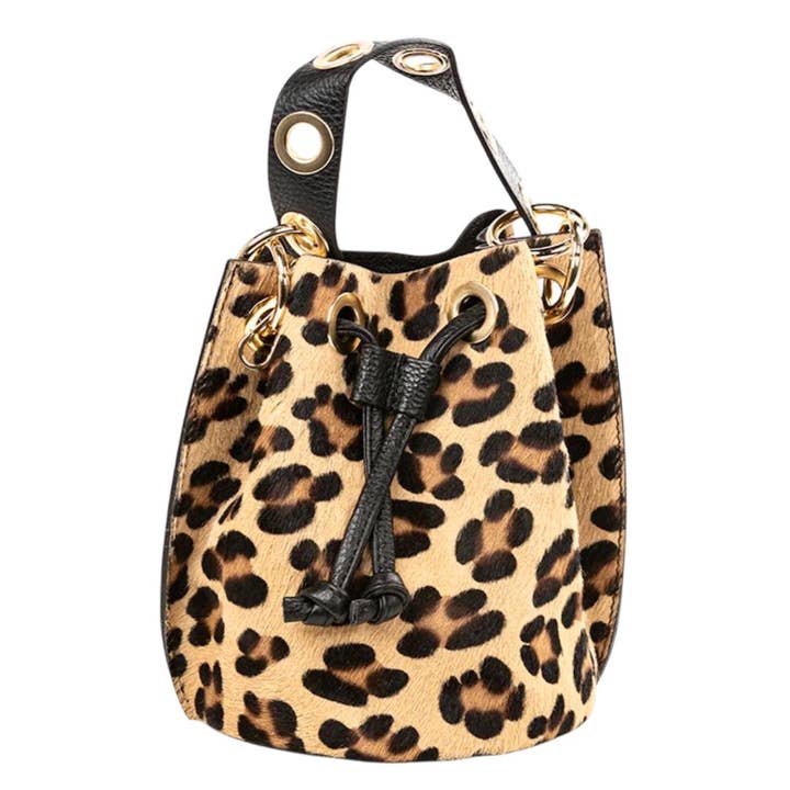 MODARNO - Vendita all'ingrosso Tracolla - Donna - Modarno Borsetta a secchiello con dettagli circolari Cavallino 17x16x20cm