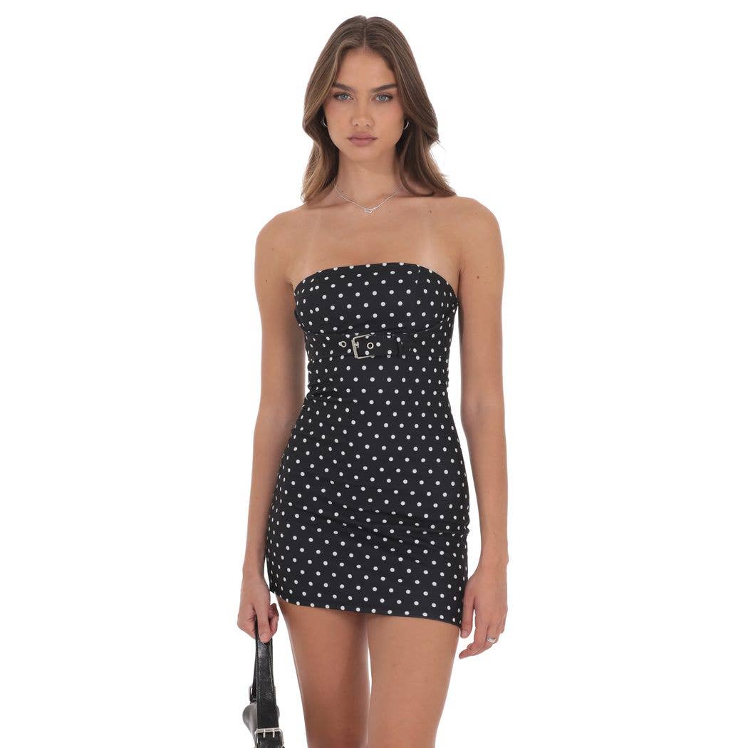 Lucy In The Sky - Wholesale Dress - Women's - Polka Dot Belted Bodycon Dress in Black0