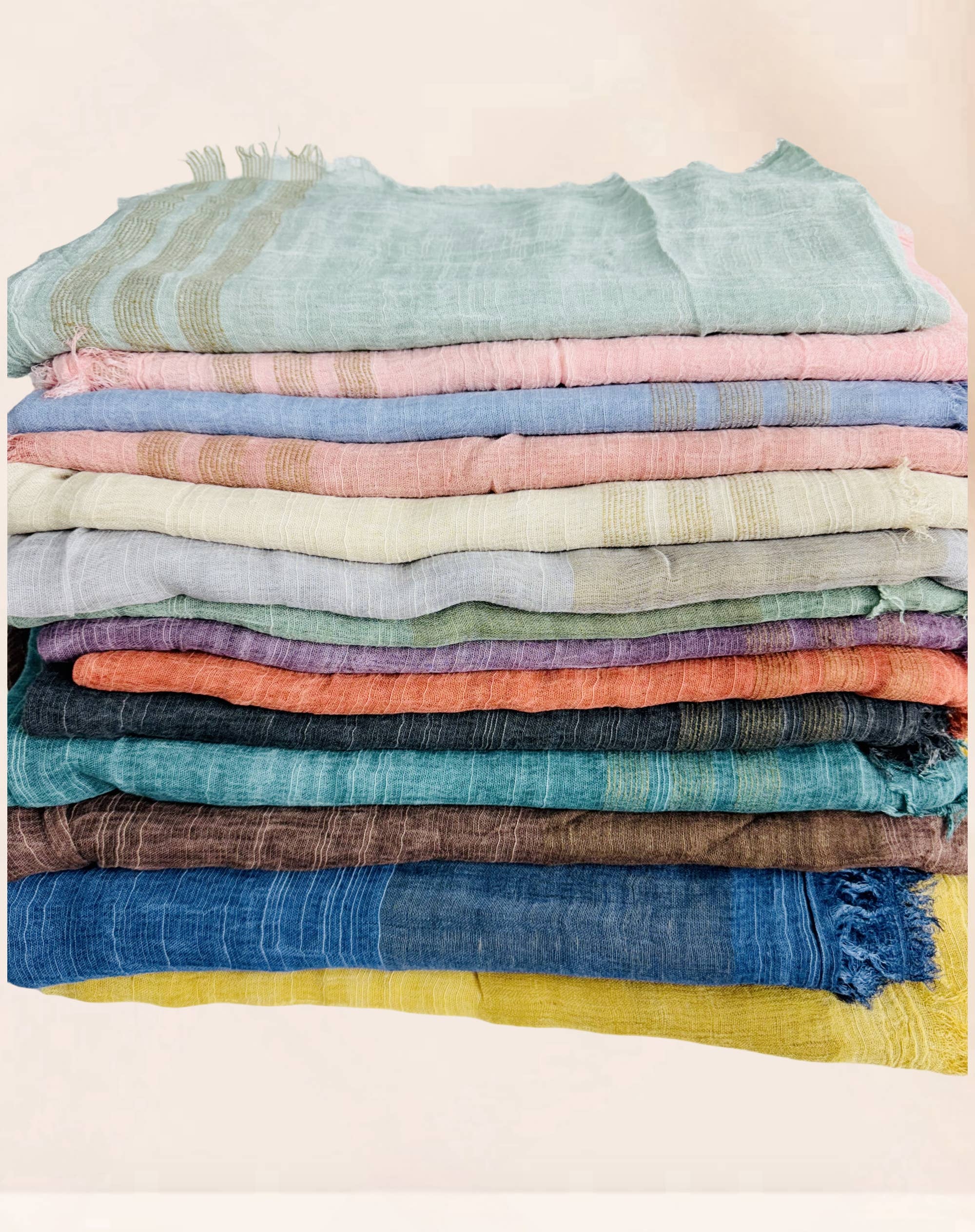 JC Sunny Fashion - Wholesale Scarf - Women's - Classic Vintage Stonewash Stripe-Trimmed Scarf17