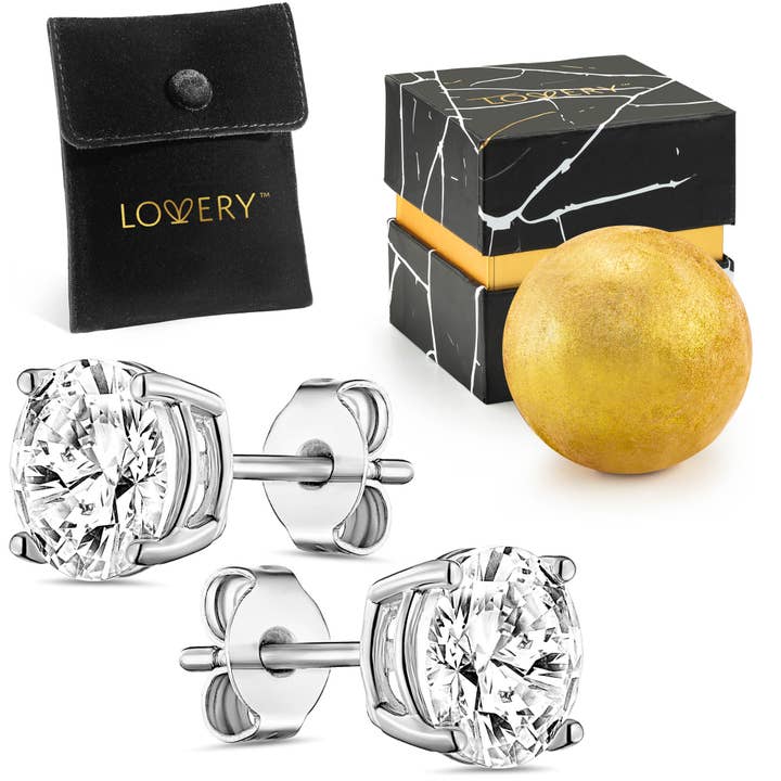 Sterling Silver CZ Stone Earring with Pouch, Bath Bomb for wholesale by Lovery