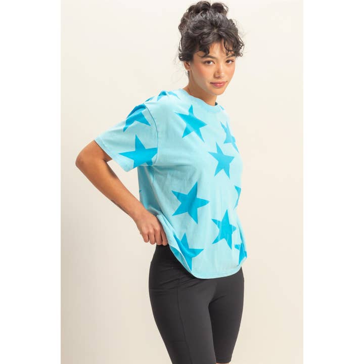 HYFVE - Wholesale Shirt - Women's - DZ25E235-Washed Star Pattern Short Sleeve Tee
