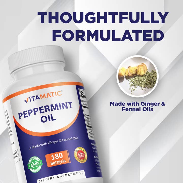 Vitamatic - Vente Supplément oral/vitamine - Vitamatic | Huile de Menthe Poivrée | 180 Capsules Molles3