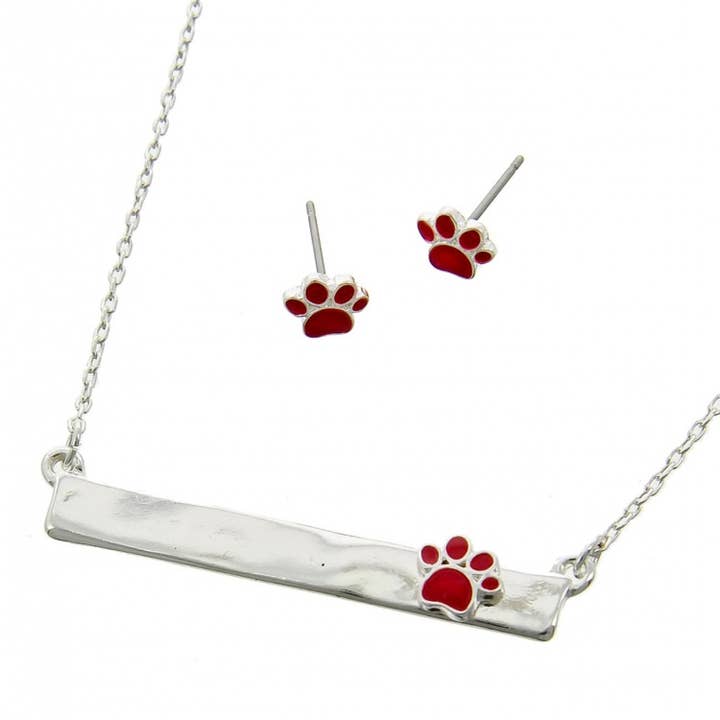 FR4145 Red Paw Animal Dog Cat Metal Necklace Set for wholesale by 0011 PREMIERE