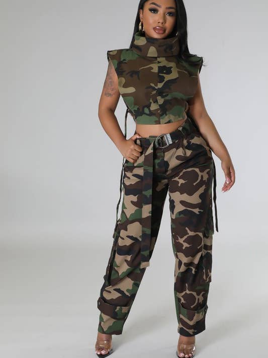 Camouflage Belted Cargo Pants for wholesale by 5besties inc