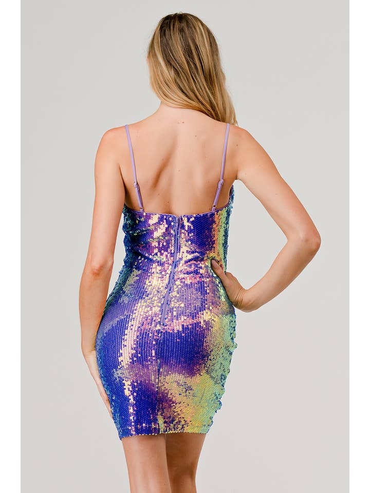 Lovesome - Vente Robe – femme - CD41028 : MINI-ROBE BUSTIER EN IRIS À SEQUINS UNIS7