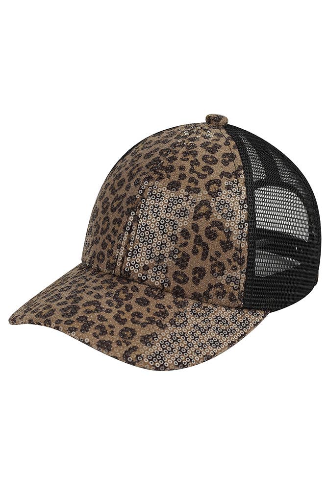 Hana - Wholesale Trucker Hat - Women's - C.C Clear Sequin Leopard Baseball Cap1