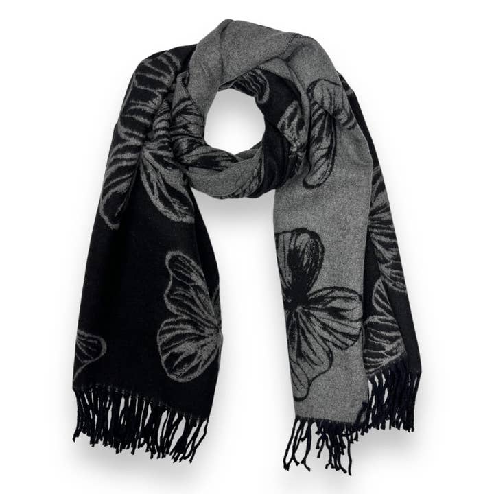 Lili Scarves – wholesale Scarf – Women's – Butterfly Print Cashmere Blend Winter Scarf with Tassels