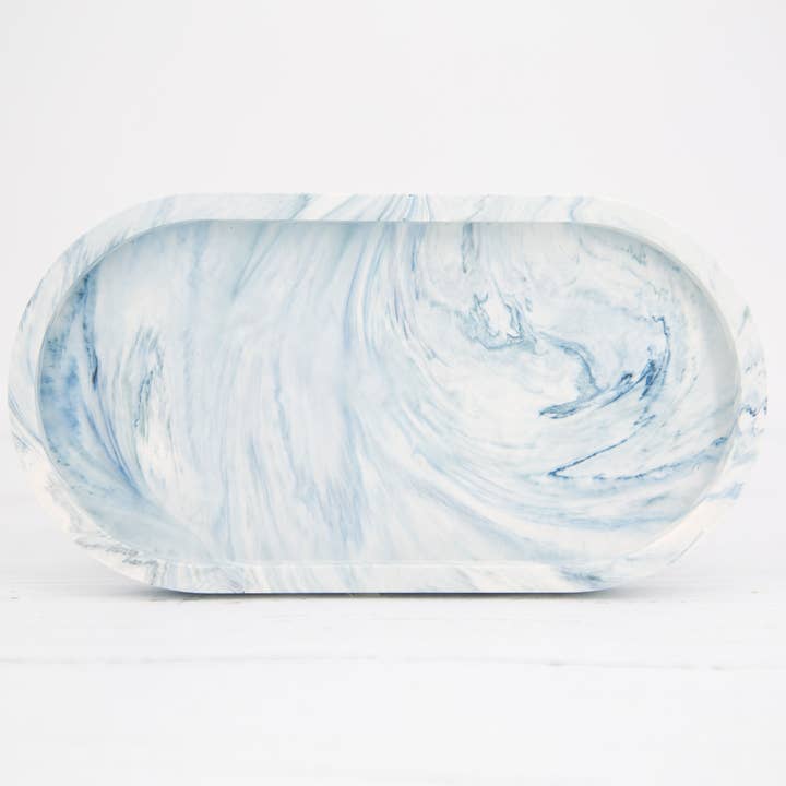 Eco Homeware Studio - Wholesale Decorative tray - Handmade Jesmonite Oval Tray - Blue Marble2