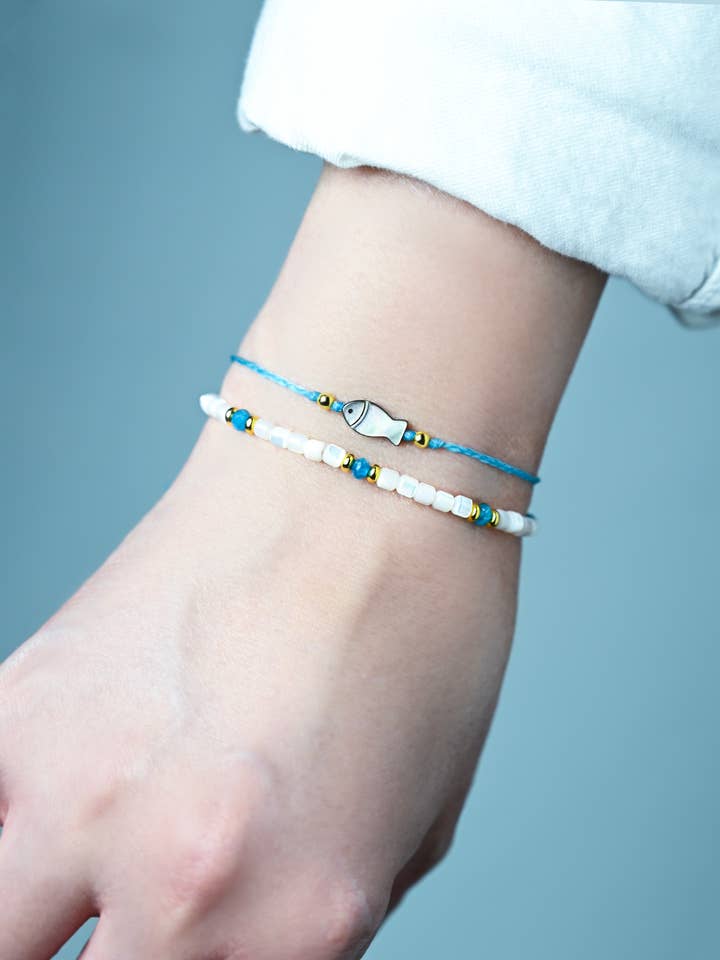 Shell Fish Charm Beach Aqua Bracelet Set for Wome for wholesale by Jasmine Sol Jewelry