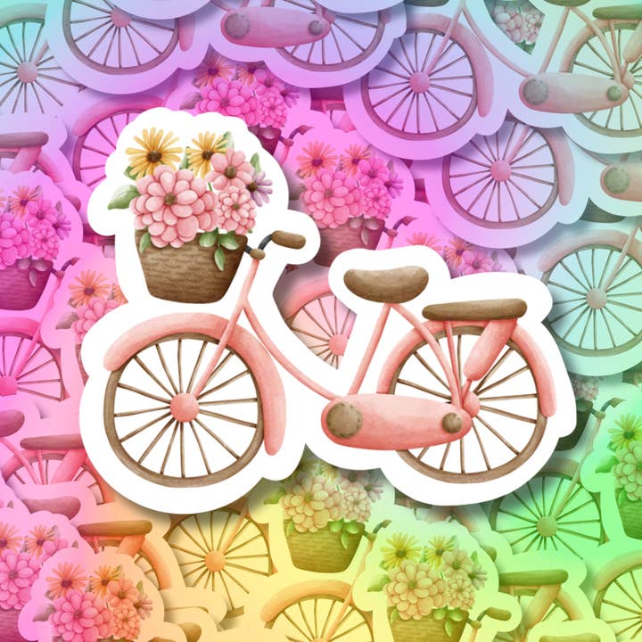 Blumiger rosa Fahrrad-Vinylaufkleber für den Großhandel von Hikaru Tara Art Arst & Craft Gift Shop