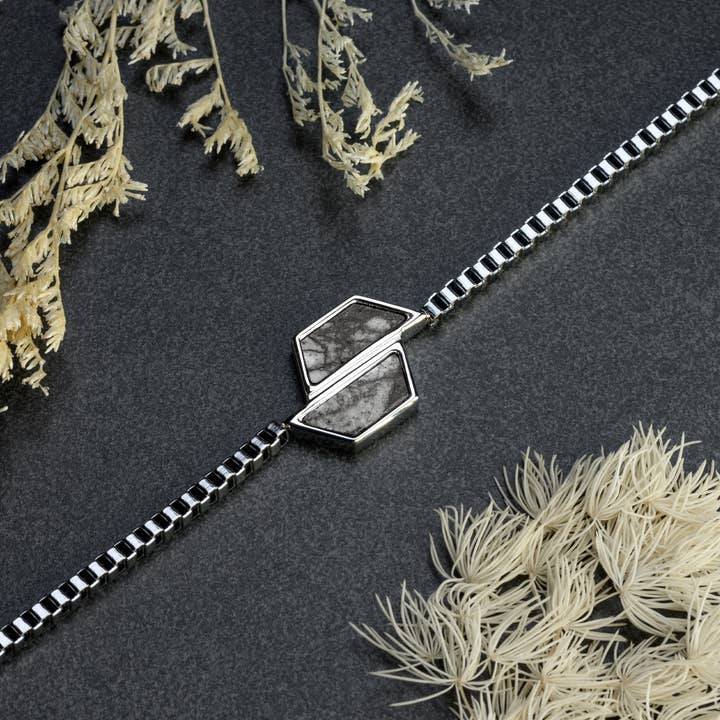 Bracelet chaîne en argent pour homme Pendentif hexagonal Pierre de marbre Arezzo | Ancre pour la vente par Bear Essentials