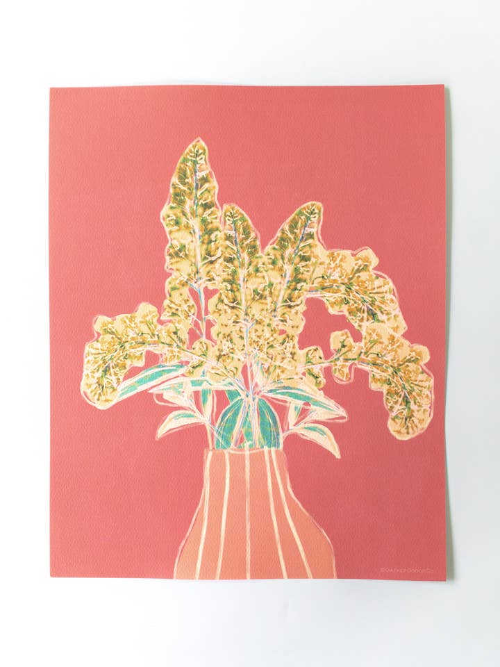 Lámina artística de pared con flores amarillas en jarrón a rayas para venta al por mayor de Gather Goods Co - Cards, Coasters, Tea Towels, Art, Mugs