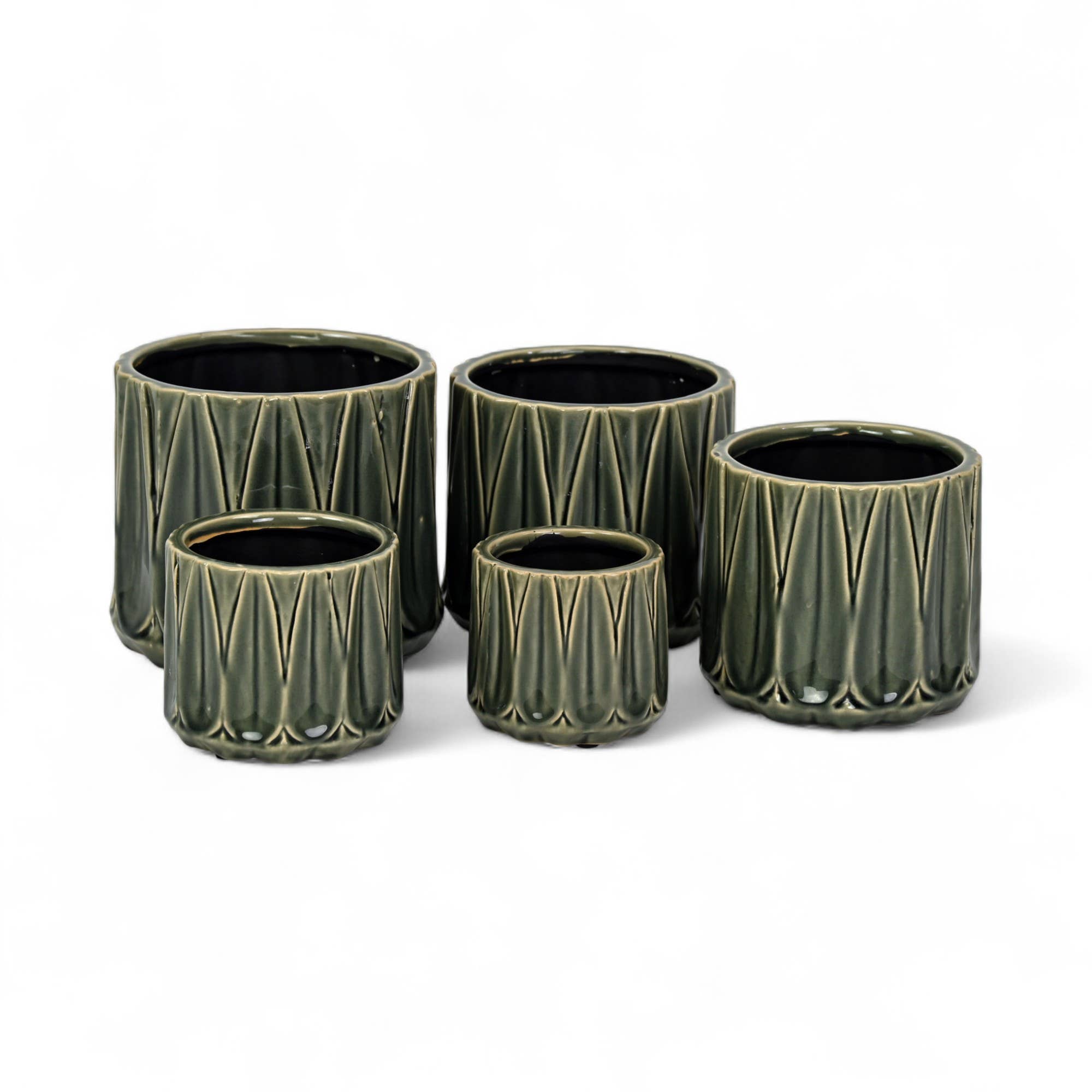 Cheungs Home Decor – Engroshandel Plantekrukke – Sæt med 5 mørkegrå keramiske urtepotter0