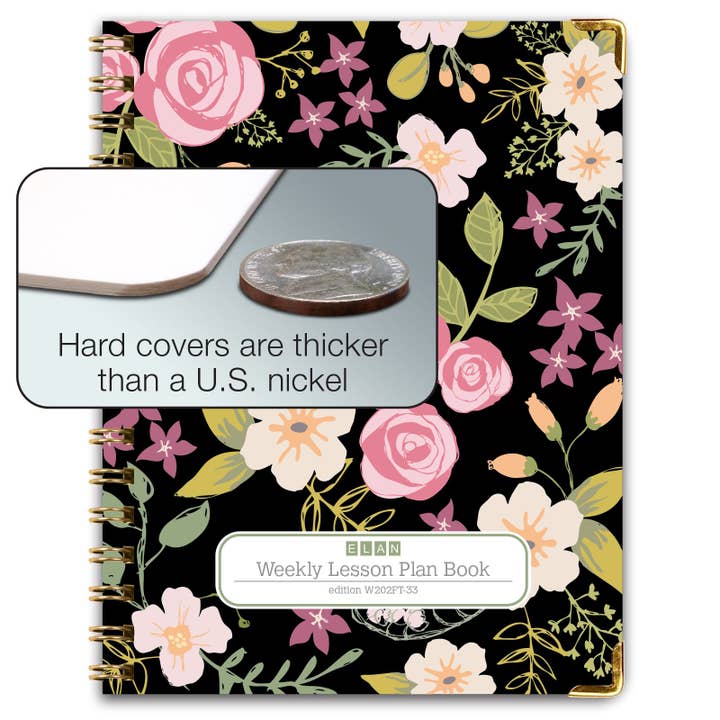 HARDCOVER 6 Period Teacher Lesson Plan (W202 - Black Floral) for wholesale on Faire