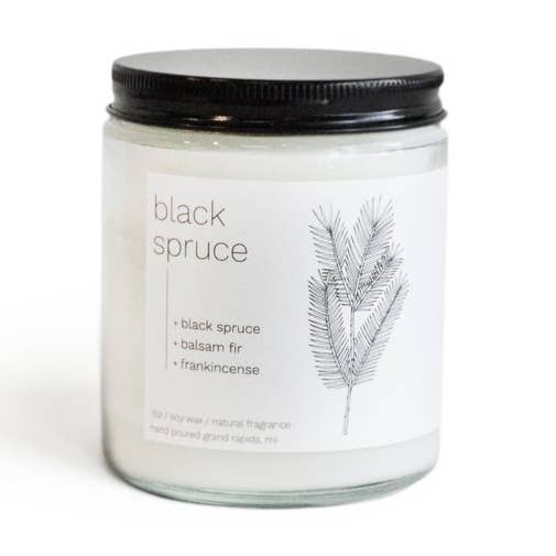 Vela clásica de cera de soja Black Spruce de 7 oz para venta al por mayor de sable candle co.