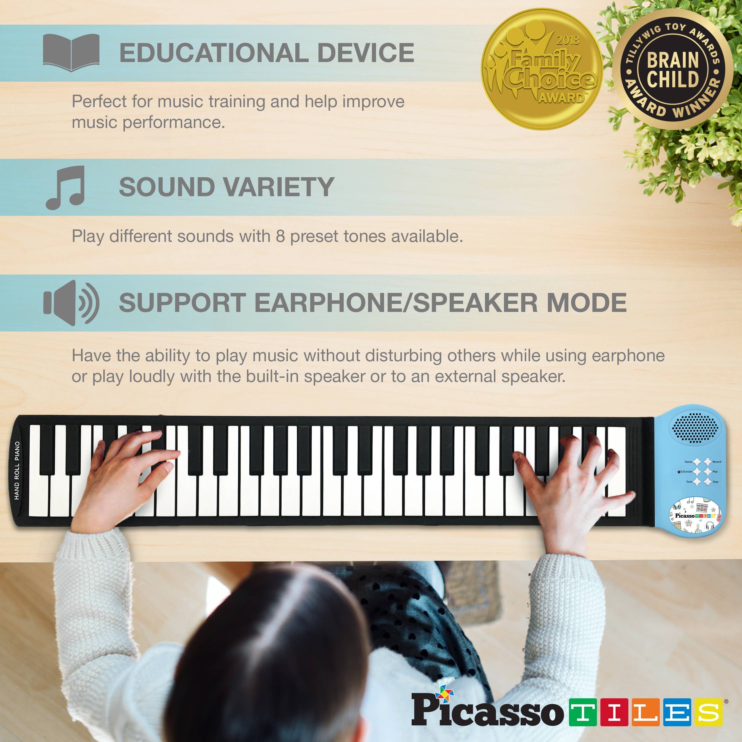 PicassoTiles - Wholesale Musical Toy - Kids & Baby - PicassoTiles Flexible Roll-Up Piano Keyboard1