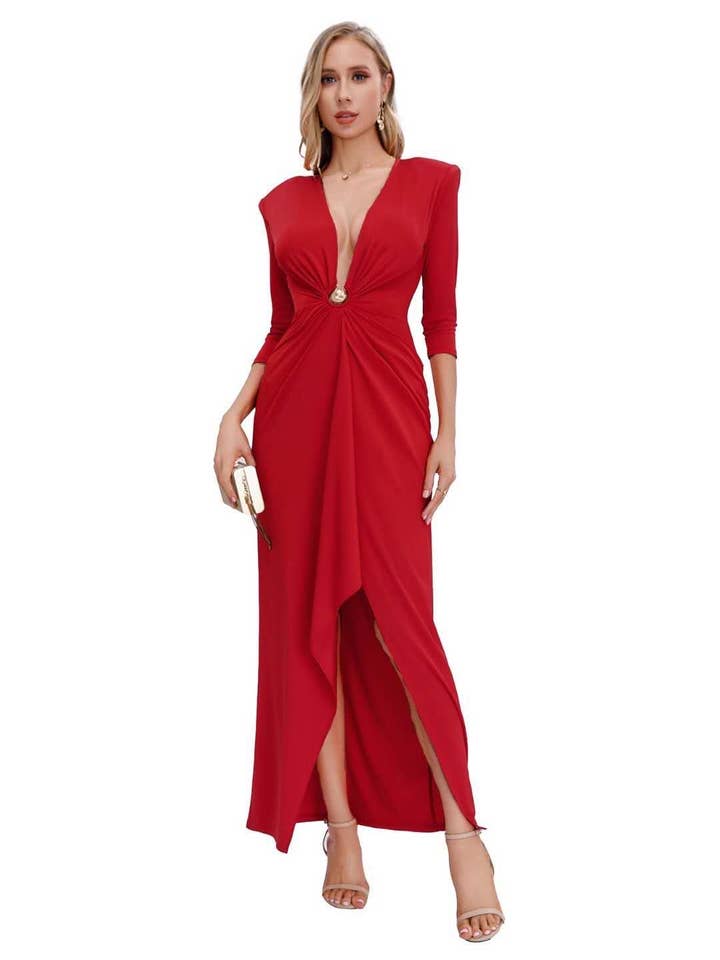 Lucas & Emma - Sarl RJ & co - Wholesale Gown - Women's - Sexy classy mid-length evening dress with sleeve 2250