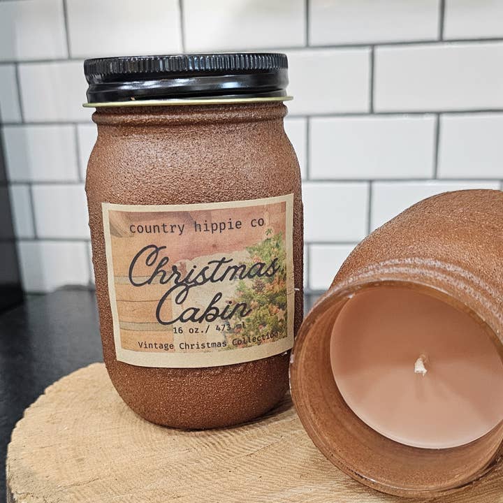 Country Hippie Co. – wholesale Jar/filled candle – Christmas Cabin Primitive Rustic Farmhouse Jar Candle1