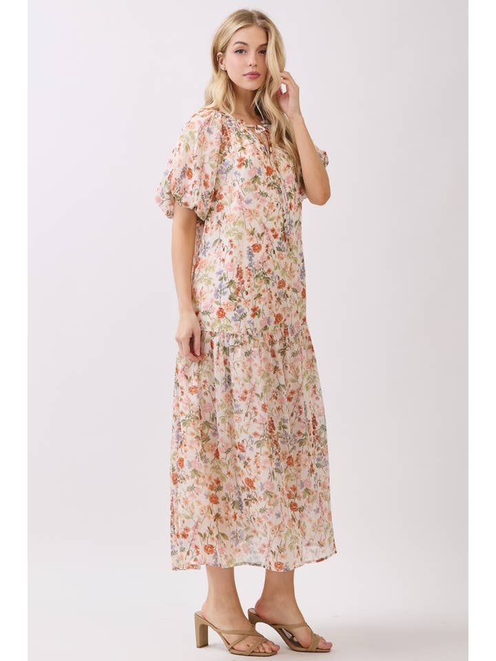 Calista - Wholesale Dress - Women's - BALLOON SLEEVE TIERED MIDI DRESS - VJD429061