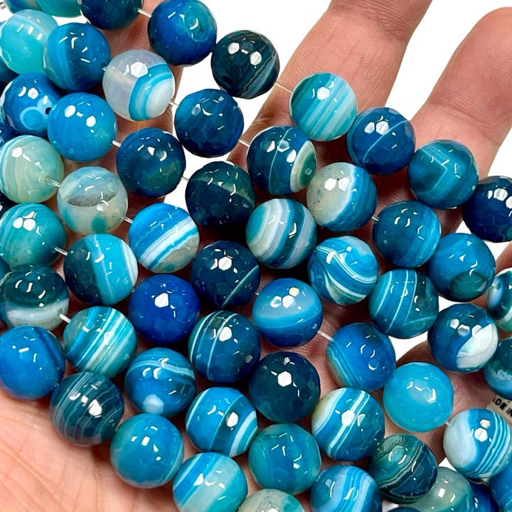 Blue Lagoon Faceted Agate Gemstone 14mm Round Beads Strand for wholesale by TRIVENI USA INC