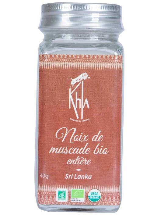 Nutmeg - Organic - whole - 40g - Jar for wholesale by Khla - L'épicerie du Mékong