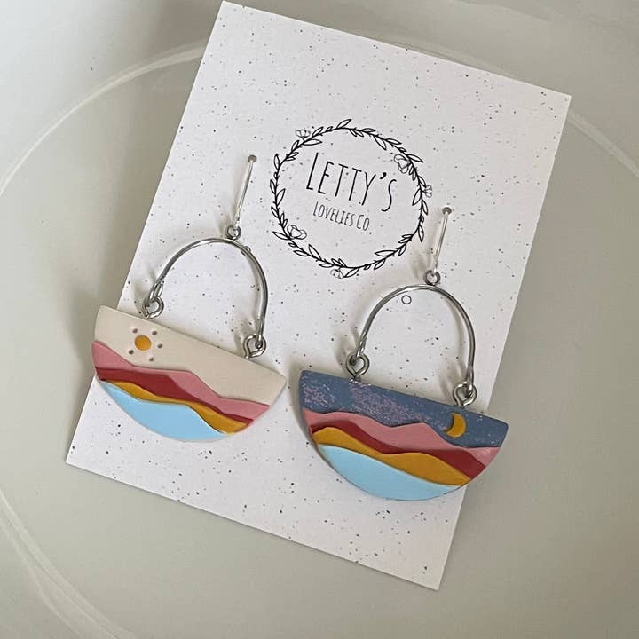 Day & Night Landscape Clay Arch Earrings for wholesale by Letty’s Lovelies Co