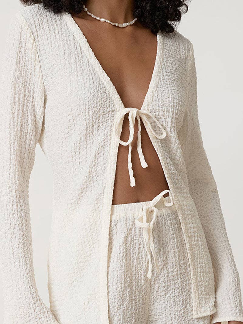 BLANC Ensemble haut à nouer et short en vente sur Faire5