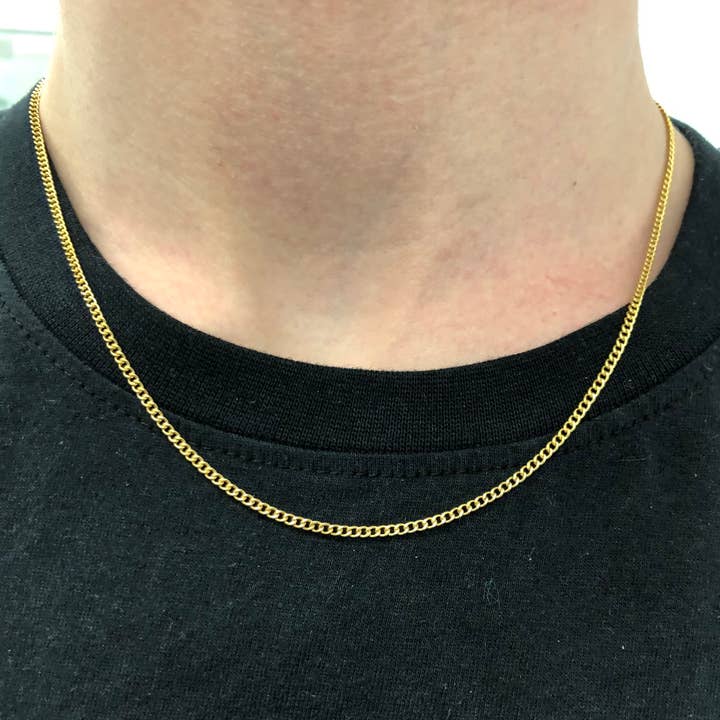 Teva Jewelry - Wholesale Link & Chain Necklace - Real Solid 1/20 14K Gold Cuban Link Chain Necklace Men Women