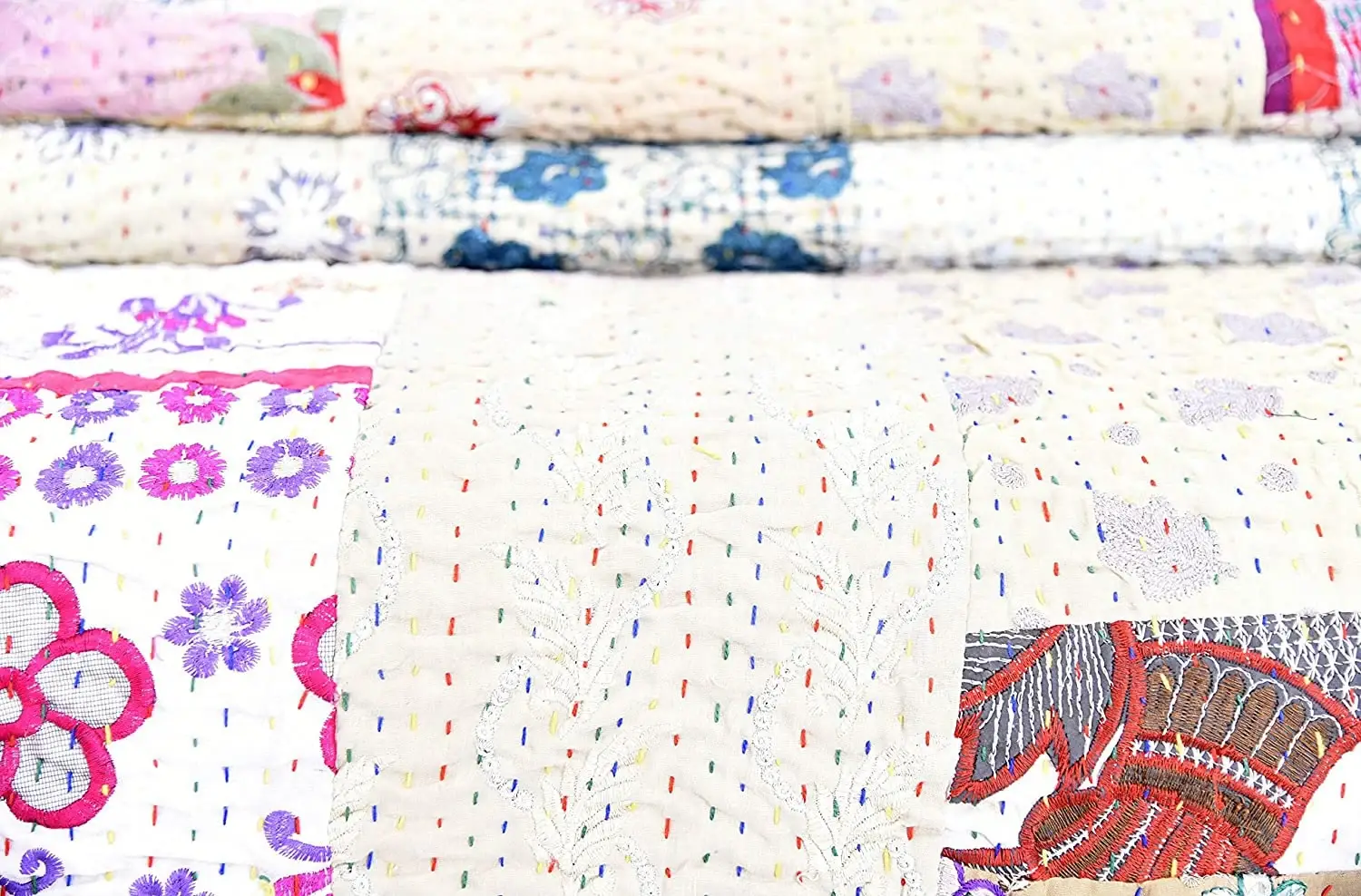 GYPSY STUDIO – Engroshandel Quiltet tæppe – Hvide Patchwork Kantha Tæpper Håndsyede Tæpper Queen3