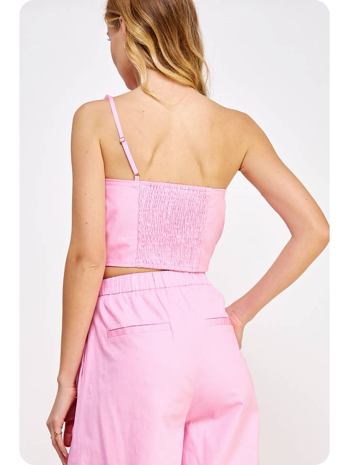 Strut & Bolt - Wholesale Shirt - Women's - One-Shoulder Knotted Flower Bow Crop Top49