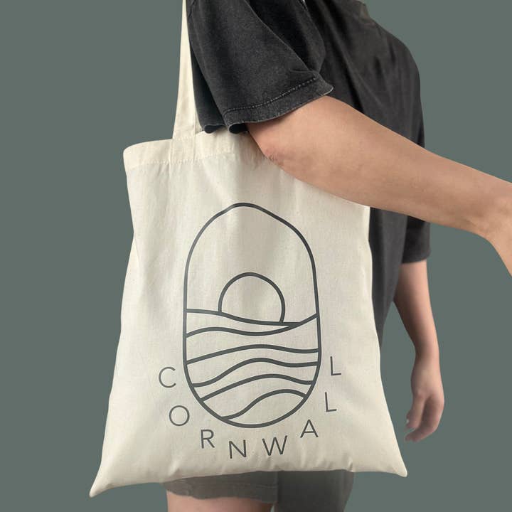 Cornwall Tote - Oval - Natural / Black for wholesale by the Cornish studio