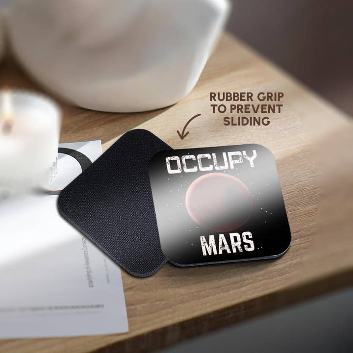 3dRose - Wholesale Coasters - 3dRose, Funny space Mars exploration and colonization Occupy Mars., Coaster10