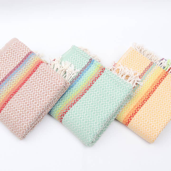 Anatolia Loom - Wholesale Beach Towel - Woven Turkish Cotton Towel with Rainbow Ethnic Detail13