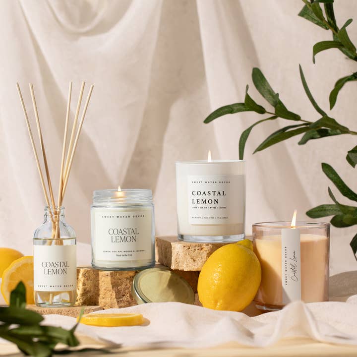 Sweet Water Decor - Wholesale Jar/Filled Candle - *NEW* Coastal Lemon 11 oz Soy Candle - Home Decor & Gifts