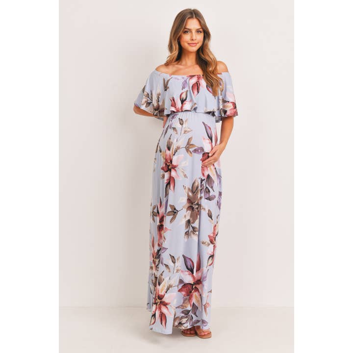 Robe longue de maternité aux épaules dénudées pour la vente par Hello Miz