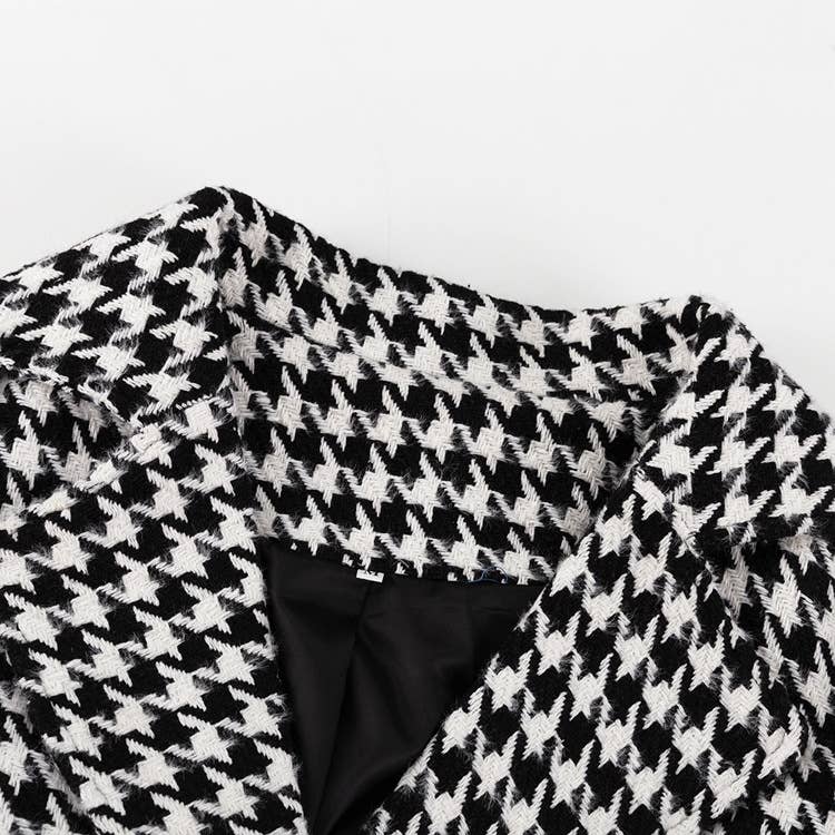 Black and white houndstooth long trench coat for wholesale on Faire8