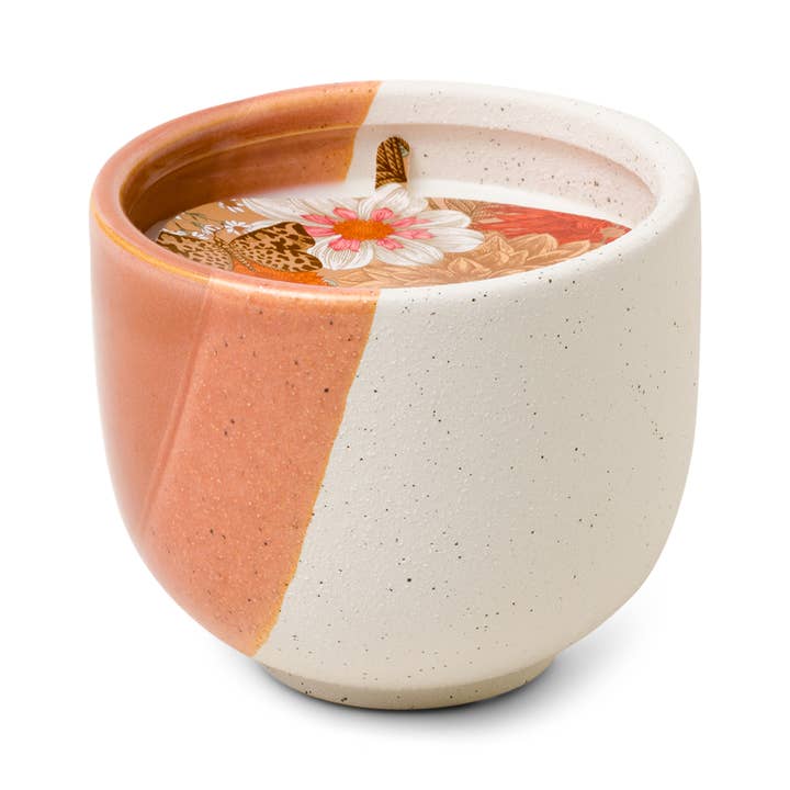 Foundry Candle Co - Wholesale Jar/Filled Candle - Matte Speckled Ceramic Footed Bowl With Floral Dust Cover