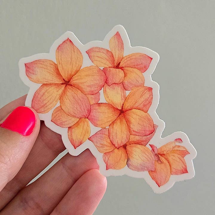 Plumeria Flowers Watercolor Art Sticker for wholesale by Art Ville Creations