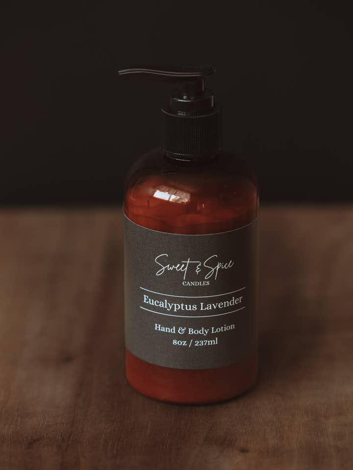 Luxury Hand & Body Lotion - 8oz Eucalyptus Lavender for wholesale by Sweet & Spice Candles