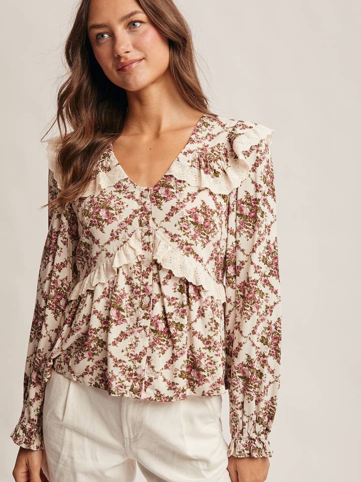Eyelet Ruffle Floral Peplum Blouse FT0012 and other Purchase Wholesale peplum. Free Returns & Net 60 Terms on Faire trending on Faire.
