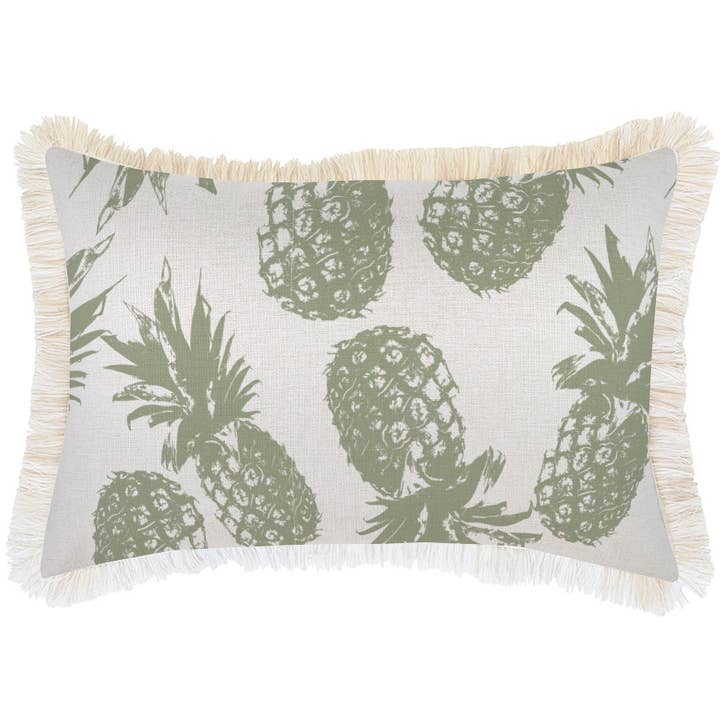Cushion Cover-Coastal Fringe Natural-Pineapples Sage-35cm x 50cm for wholesale by Escape To Paradise