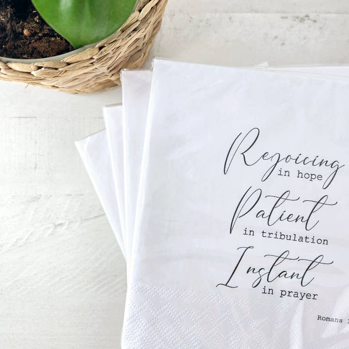 Pearls of Parchment - Wholesale Disposable Napkin - Rejoicing In Hope Paper Napkins | 20 ct Scripture Napkins