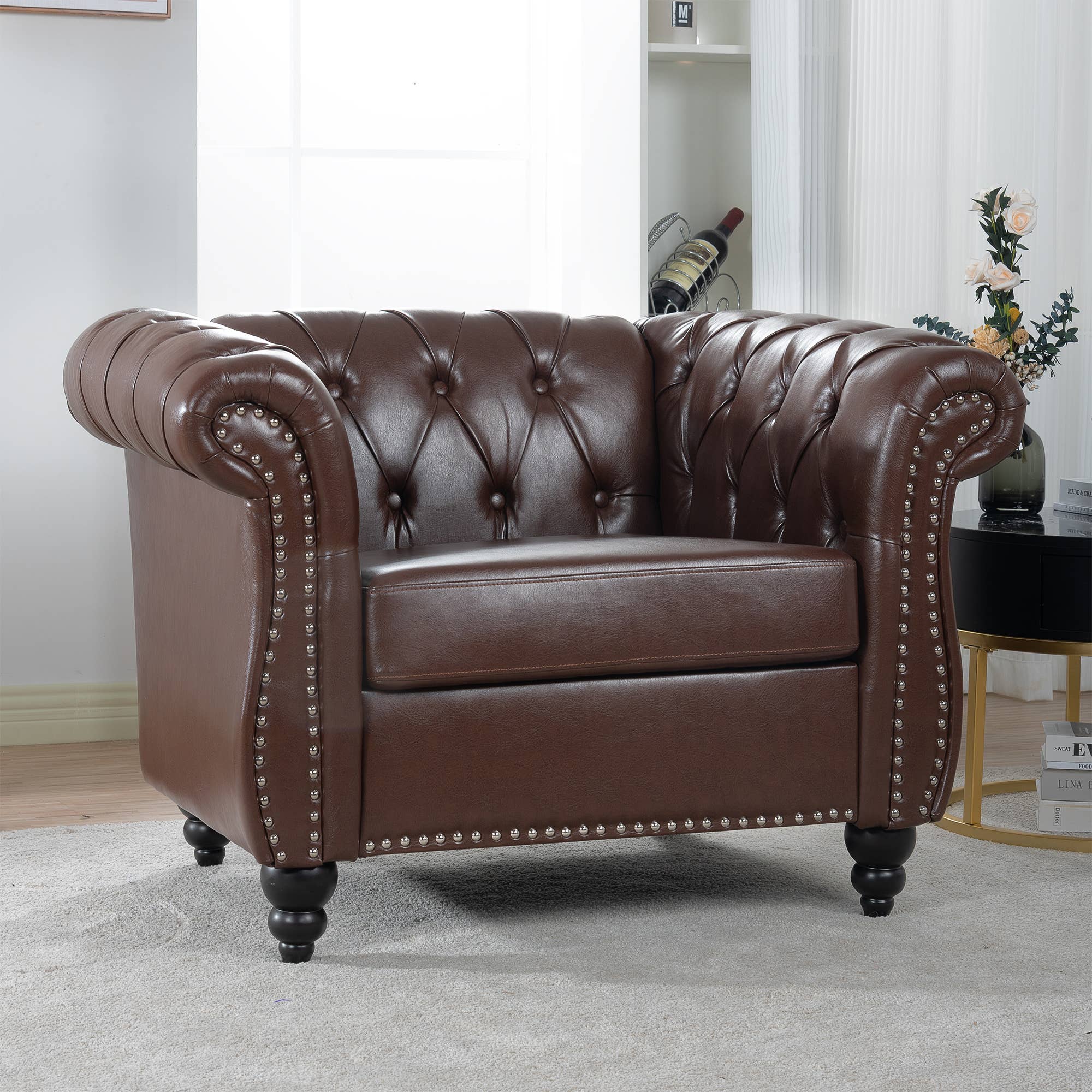 39F Inc. - Wholesale Chair - 84.65''BLACK PU Rolled Arm Chesterfield 3 Seater Sofa,6Color43