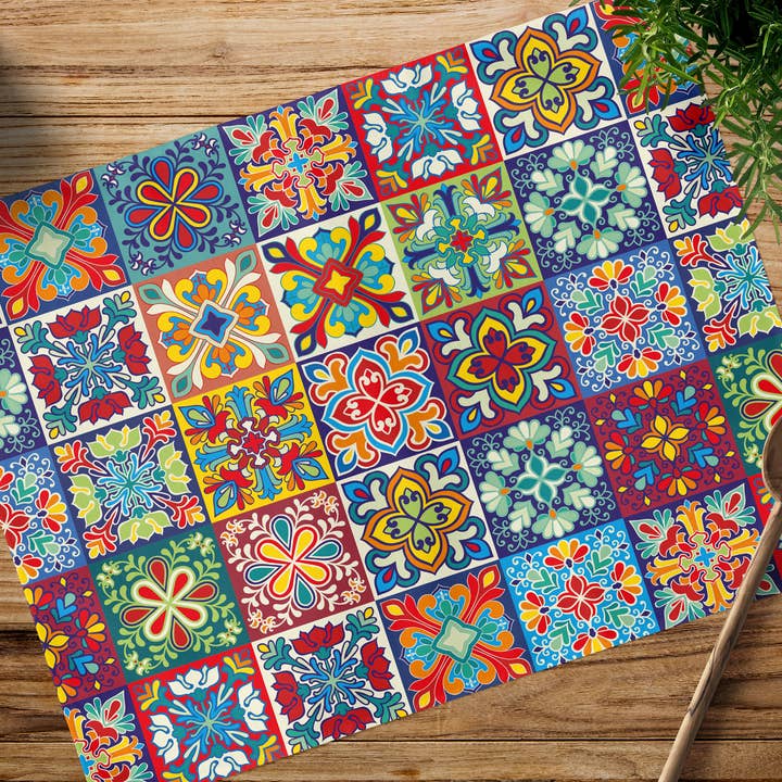 Set of 2 Mediterranean Pattern Fabric Placemats |Table Decor for wholesale by CELIYA HOME